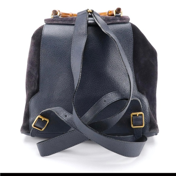 SOLD! RARE GUCCI “NAVY” VINTAGE Bamboo, Suede, leather backpack great condition! - Picture 4 of 9